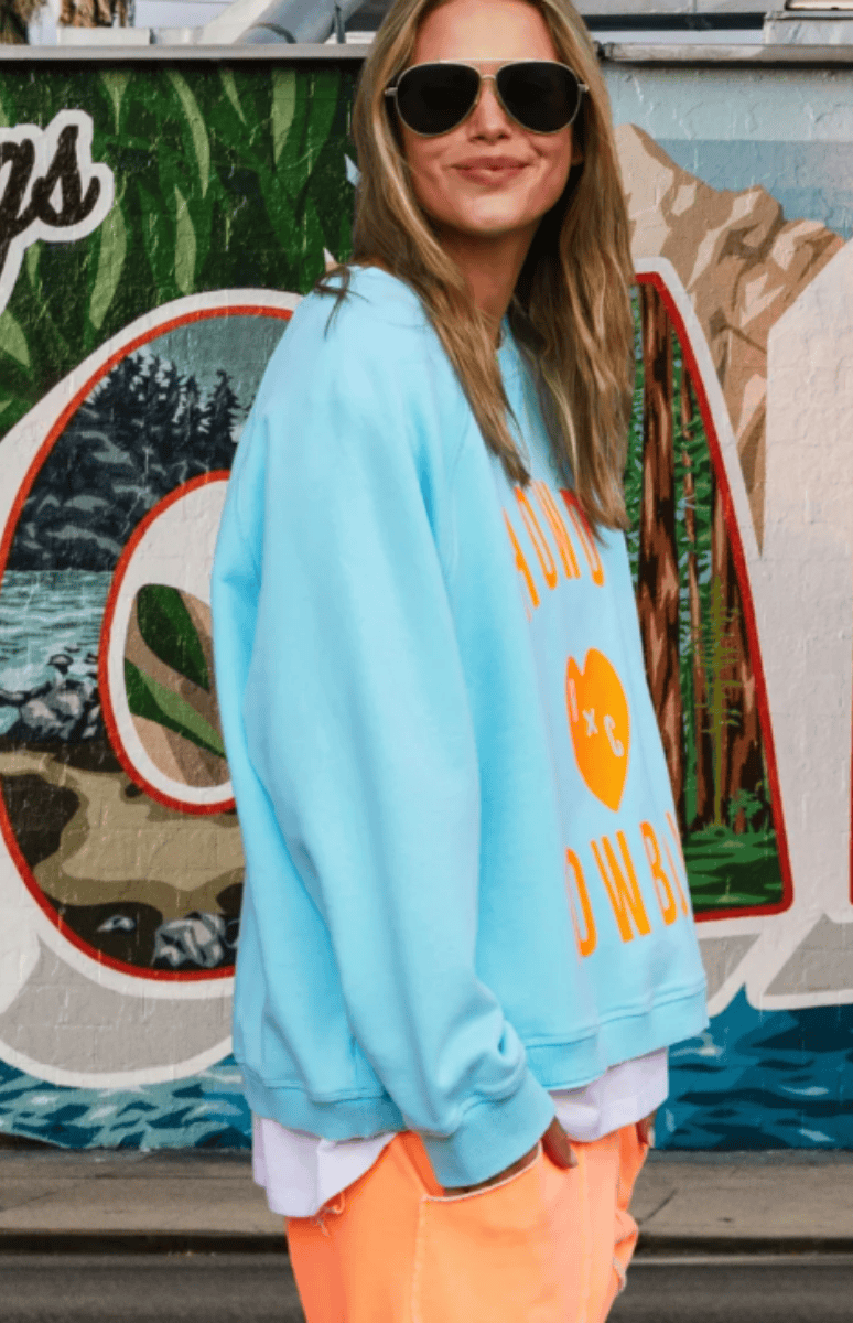 Hammill & Co Howdy Cowboy Sweater - Aqua / Orange.