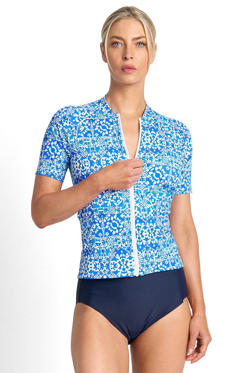 Jantzen Bazaar Short Sleeve Mastectomy Rashie - Blue_1