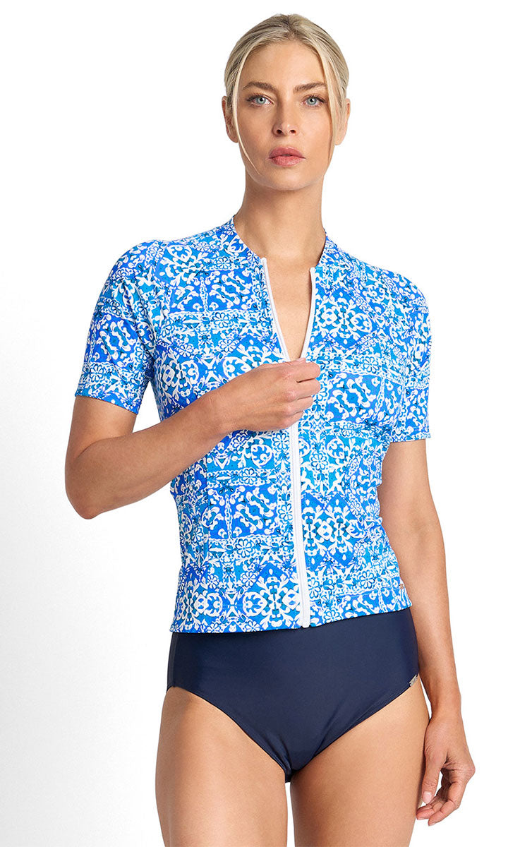 Jantzen Bazaar Short Sleeve Mastectomy Rashie - Blue_1