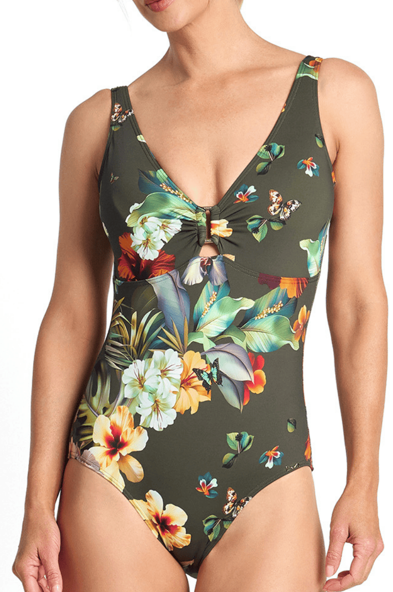 Jantzen Hibiscus Buckle One Piece Forest.