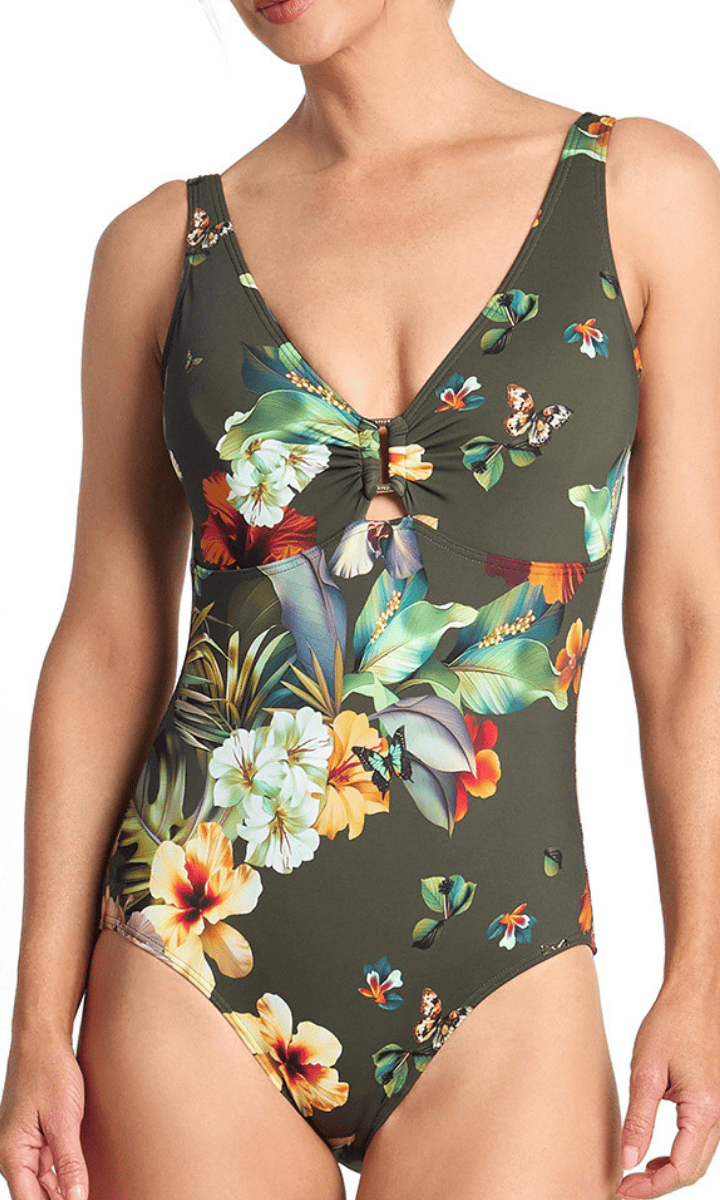 Jantzen Hibiscus Buckle One Piece Forest.