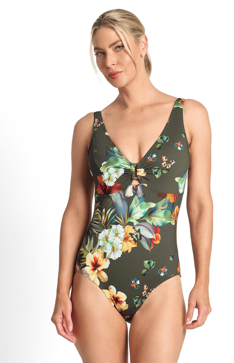 Jantzen Hibiscus Buckle One Piece Forest.