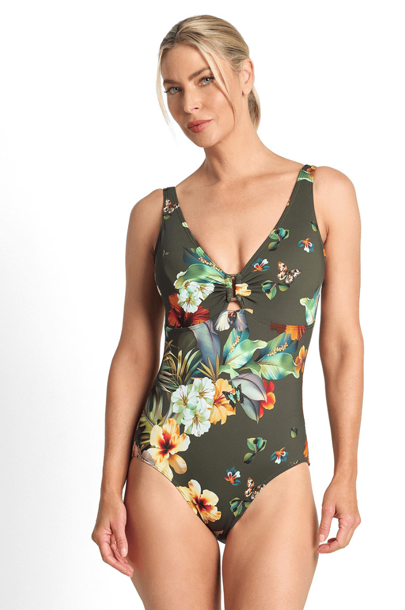 Jantzen Hibiscus Buckle One Piece Forest.