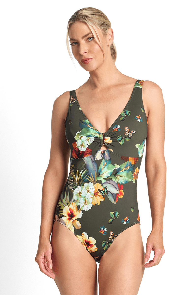Jantzen Hibiscus Buckle One Piece Forest.