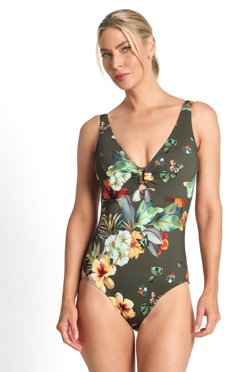 Jantzen Hibiscus Buckle One Piece Forest.