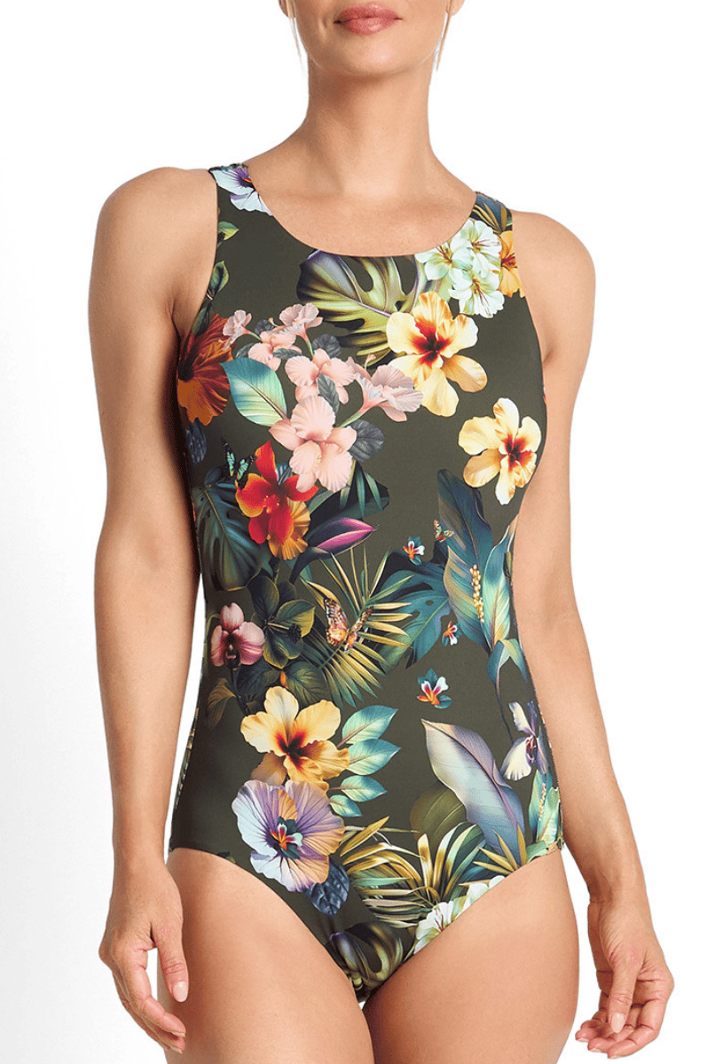 Jantzen Hibiscus High Neck Mastectomy One Piece Forest.