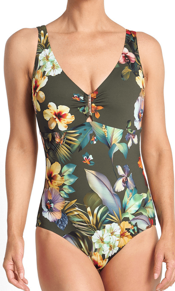 Jantzen Hibiscus DDE Bar One Piece Forest.