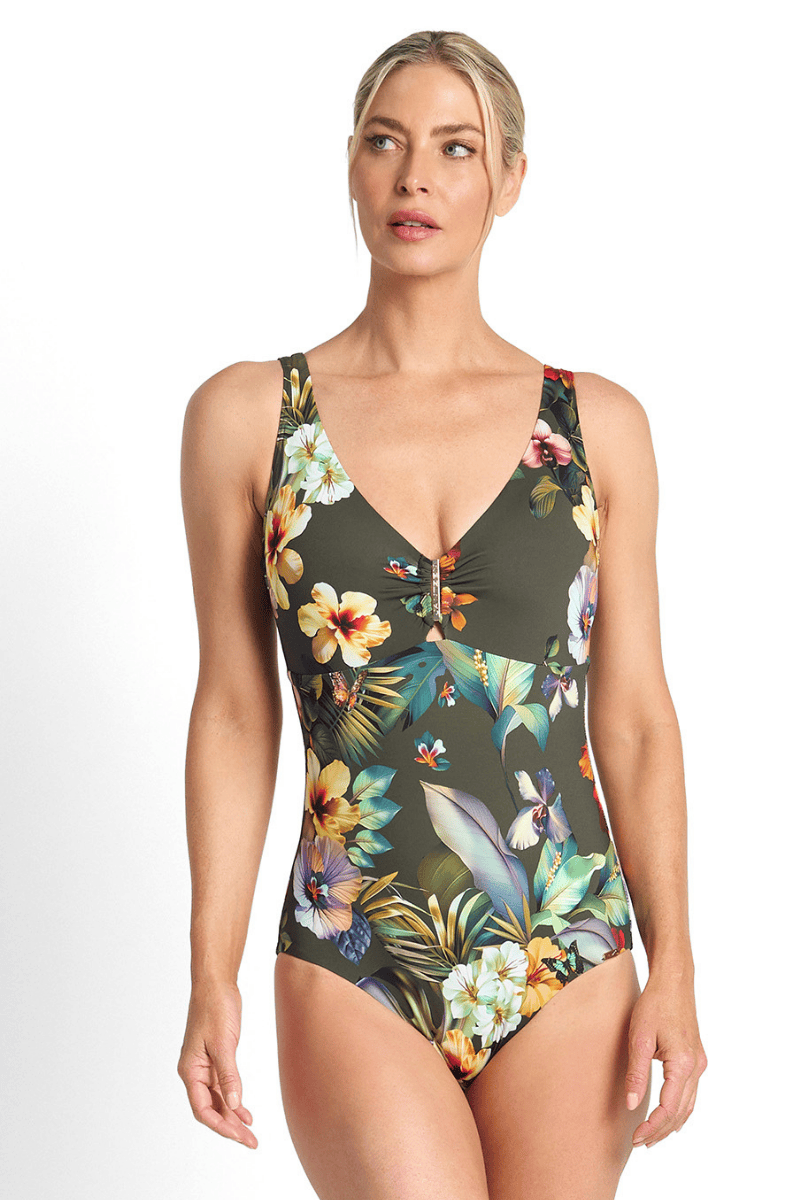 Jantzen Hibiscus DDE Bar One Piece Forest.