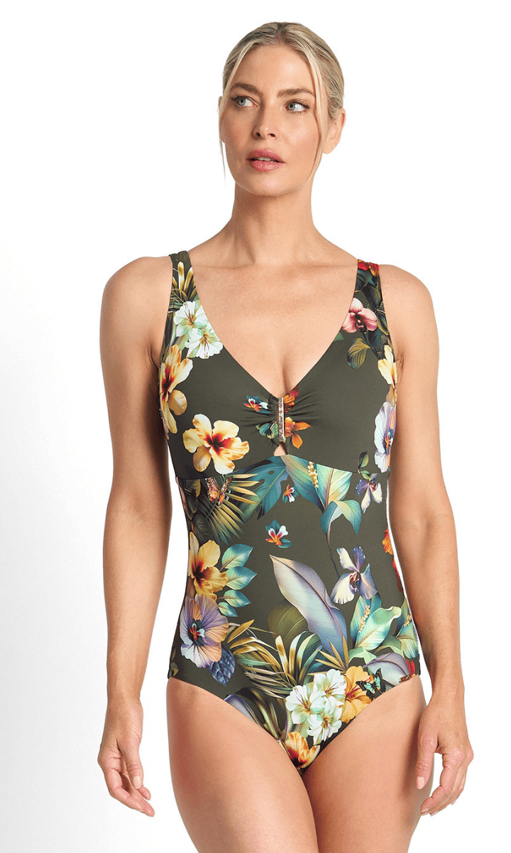 Jantzen Hibiscus DDE Bar One Piece Forest.