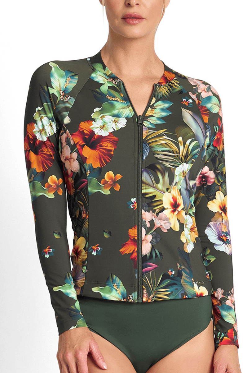 Jantzen Hibiscus Long Sleeve Mast Rashie Forest.