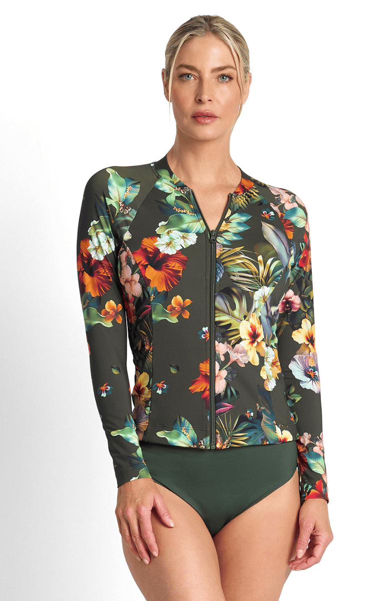 Jantzen Hibiscus Long Sleeve Mast Rashie Forest.