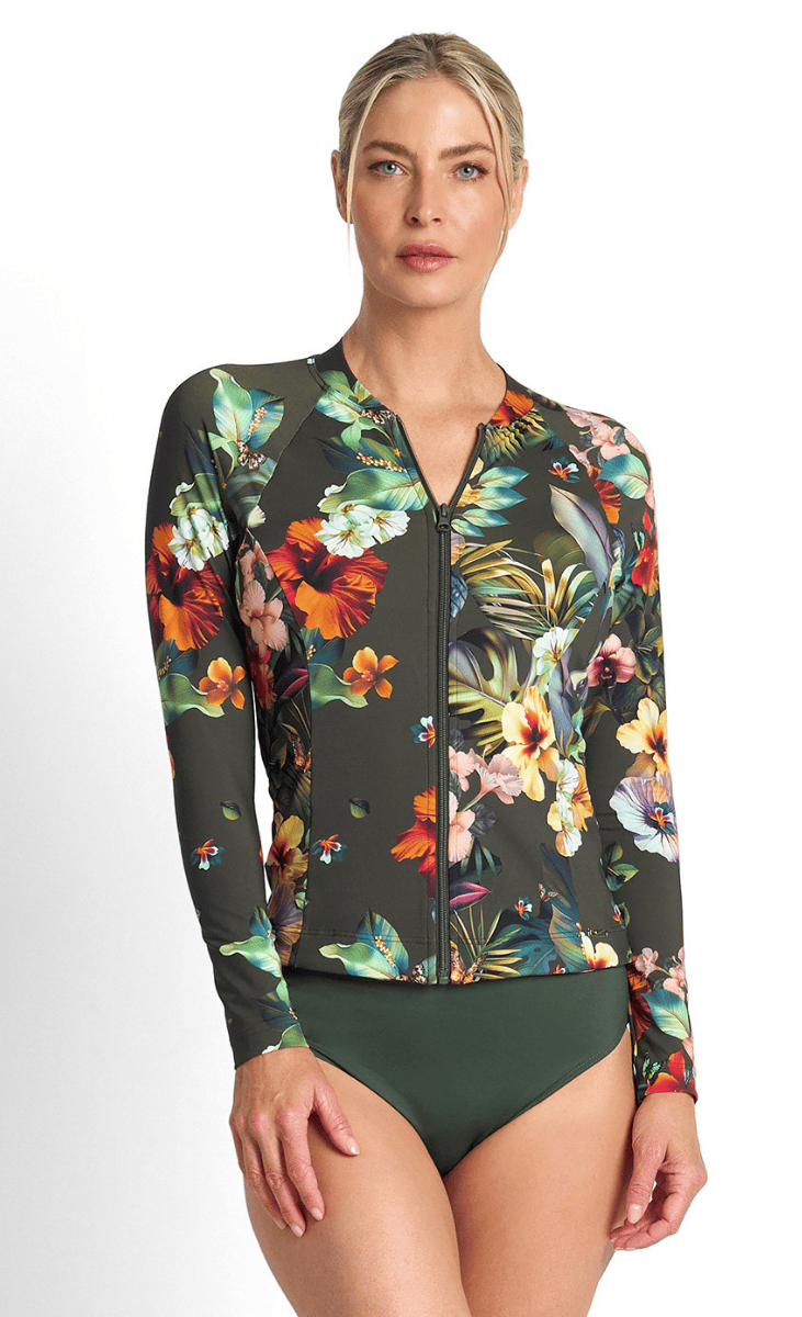 Jantzen Hibiscus Long Sleeve Mast Rashie Forest.