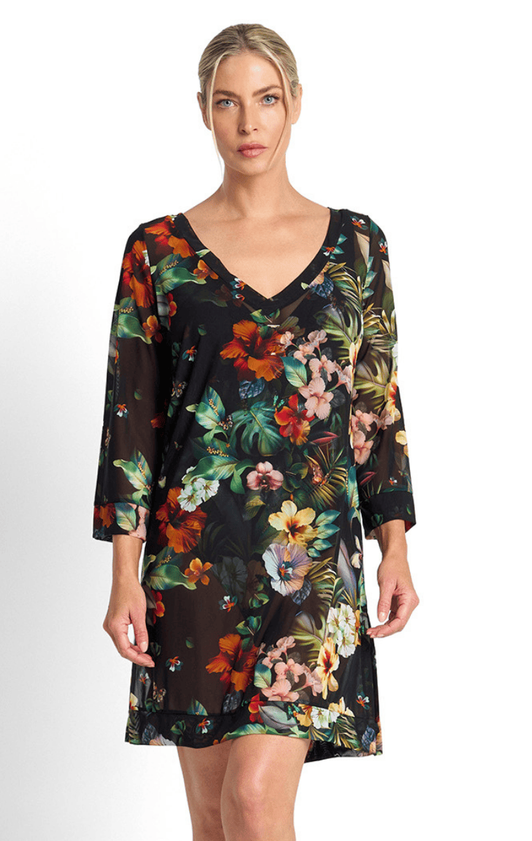 Jantzen Hibiscus Mesh Beach Smock Black.