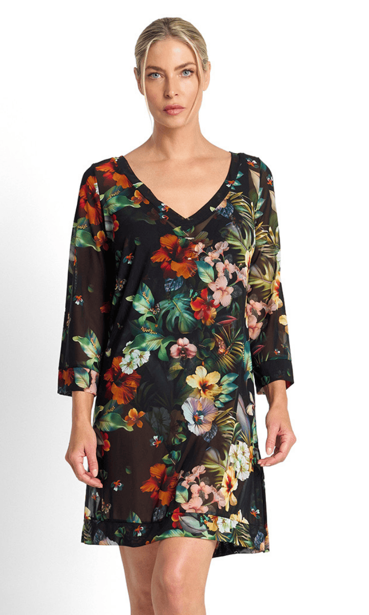 Jantzen Hibiscus Mesh Beach Smock Black.