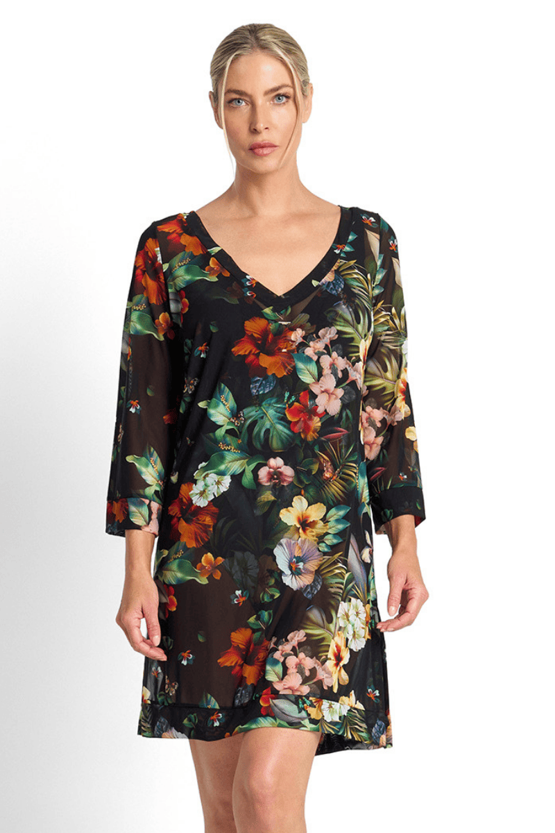 Jantzen Hibiscus Mesh Beach Smock Black.