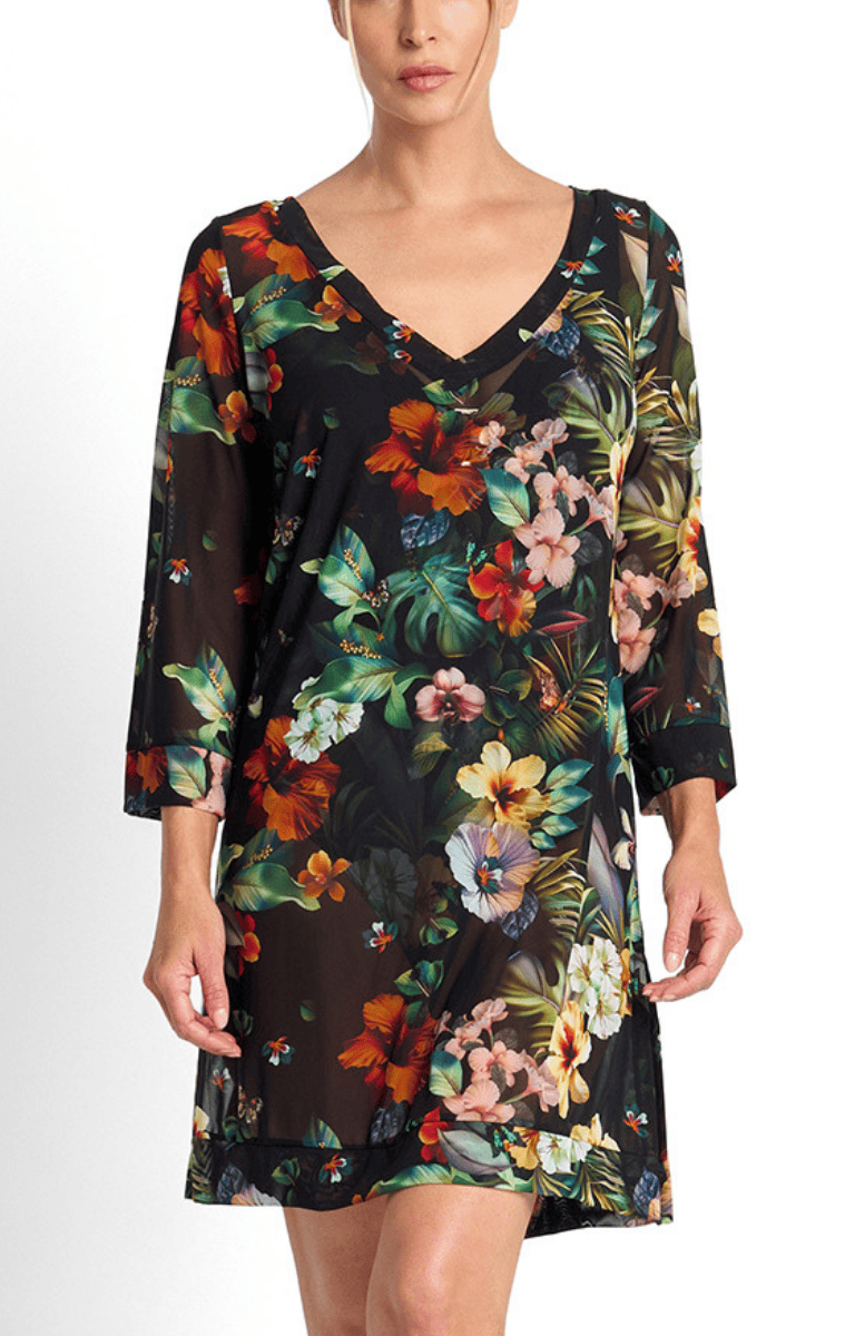 Jantzen Hibiscus Mesh Beach Smock Black.