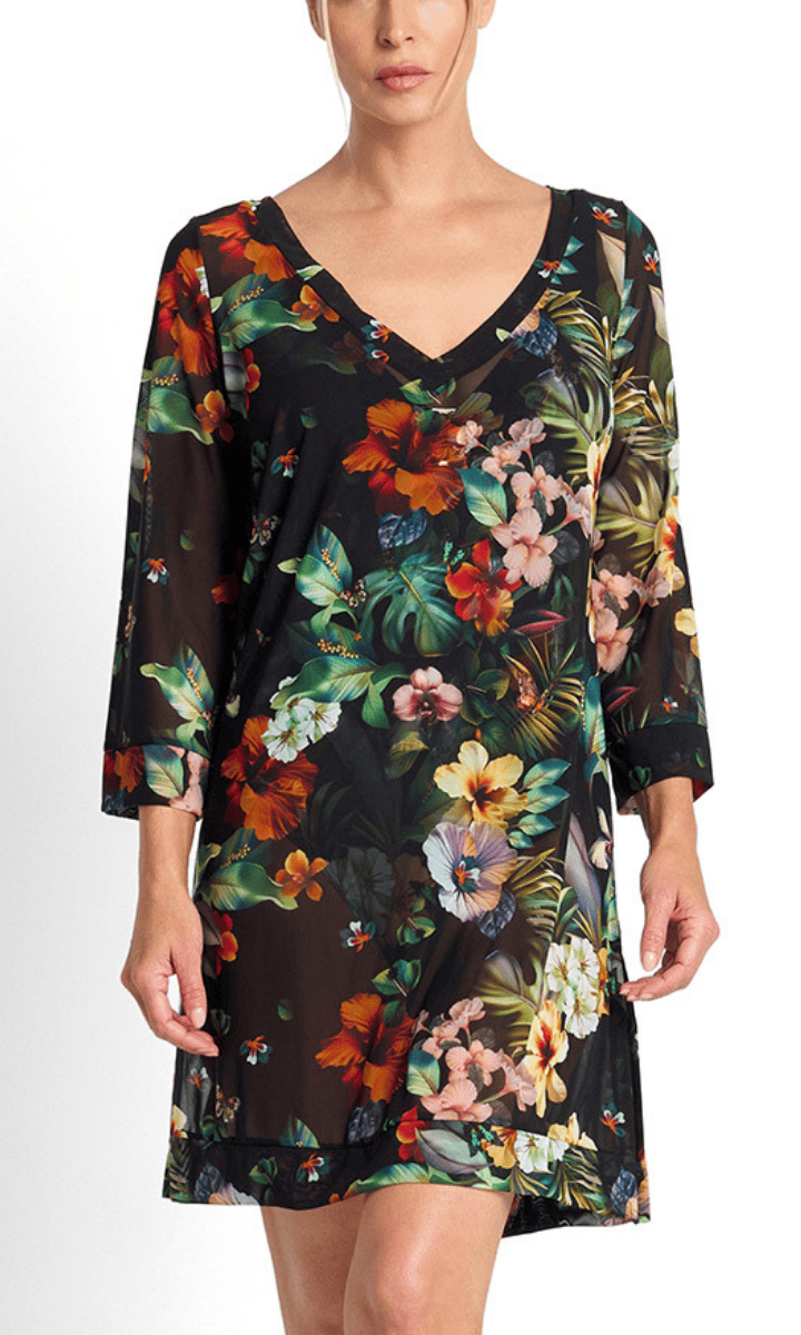 Jantzen Hibiscus Mesh Beach Smock Black.