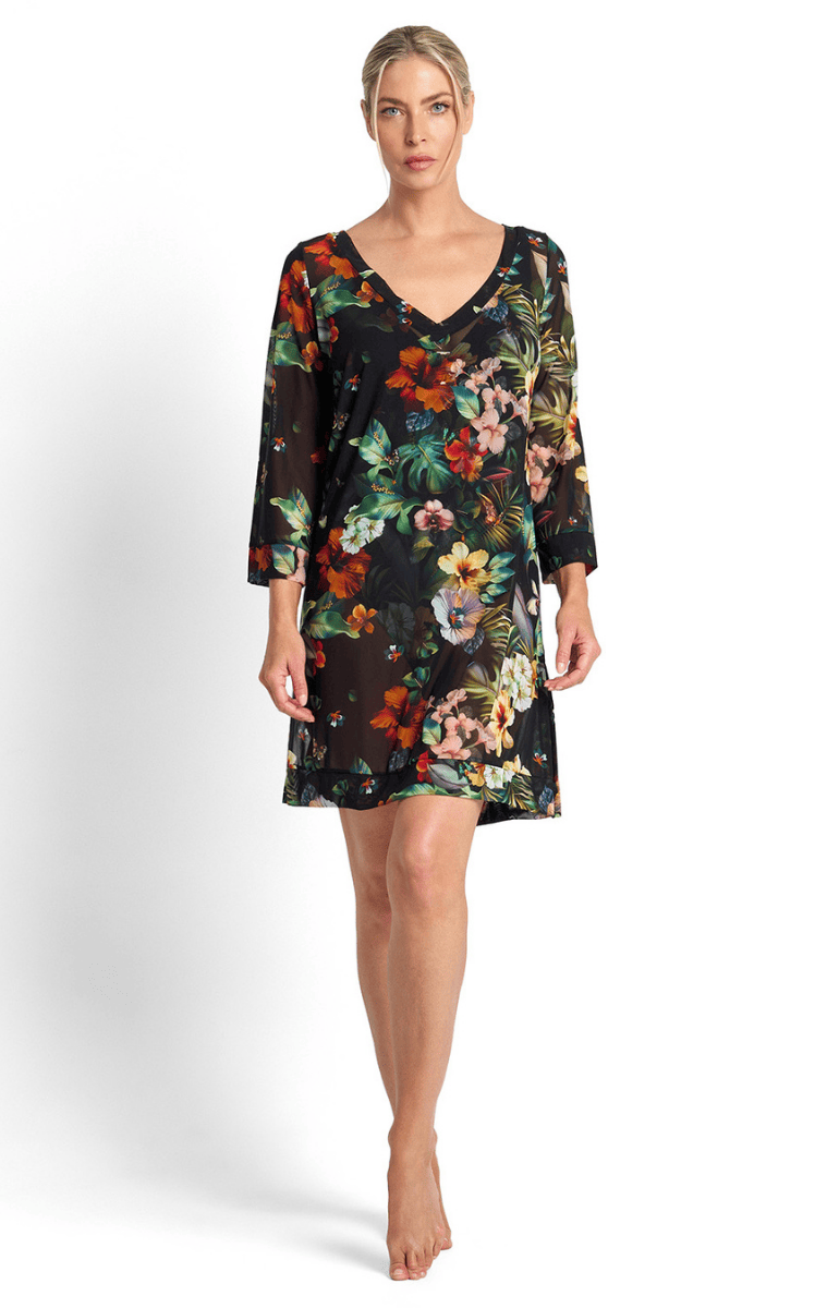 Jantzen Hibiscus Mesh Beach Smock Black.