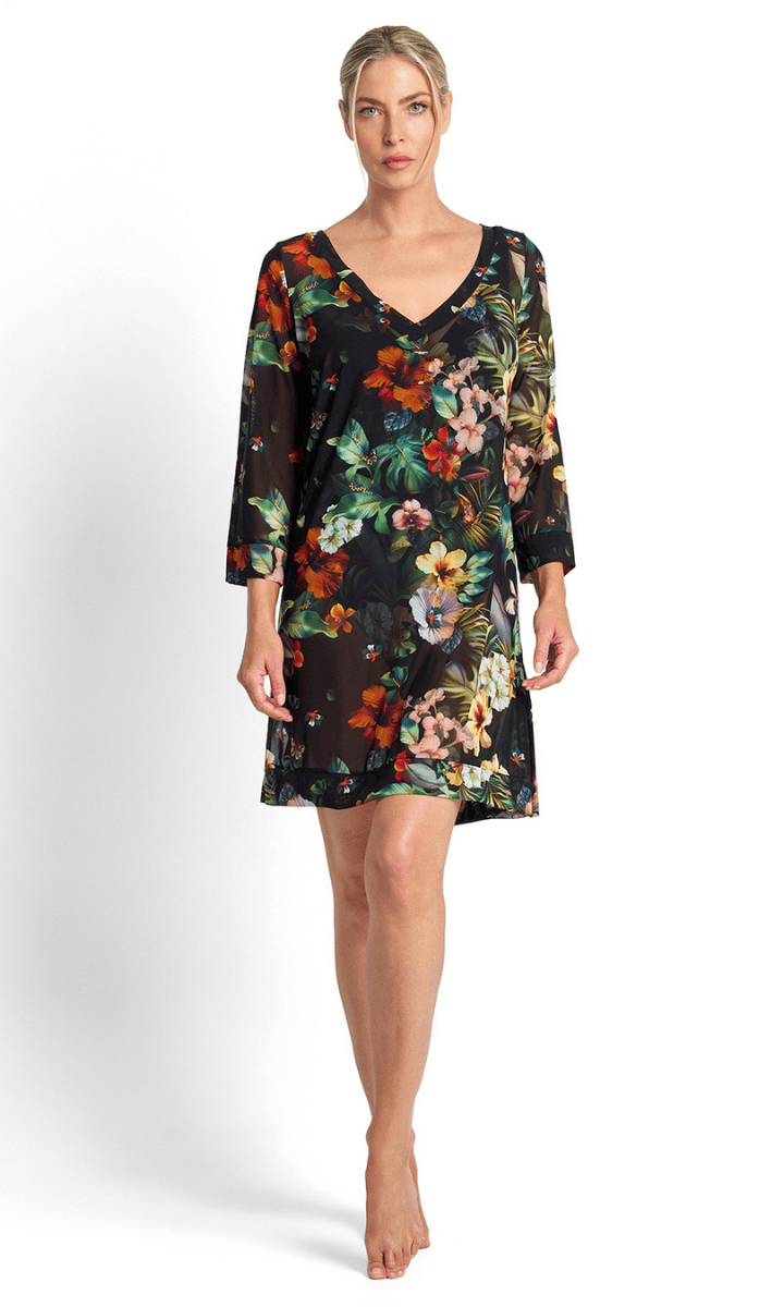 Jantzen Hibiscus Mesh Beach Smock Black.