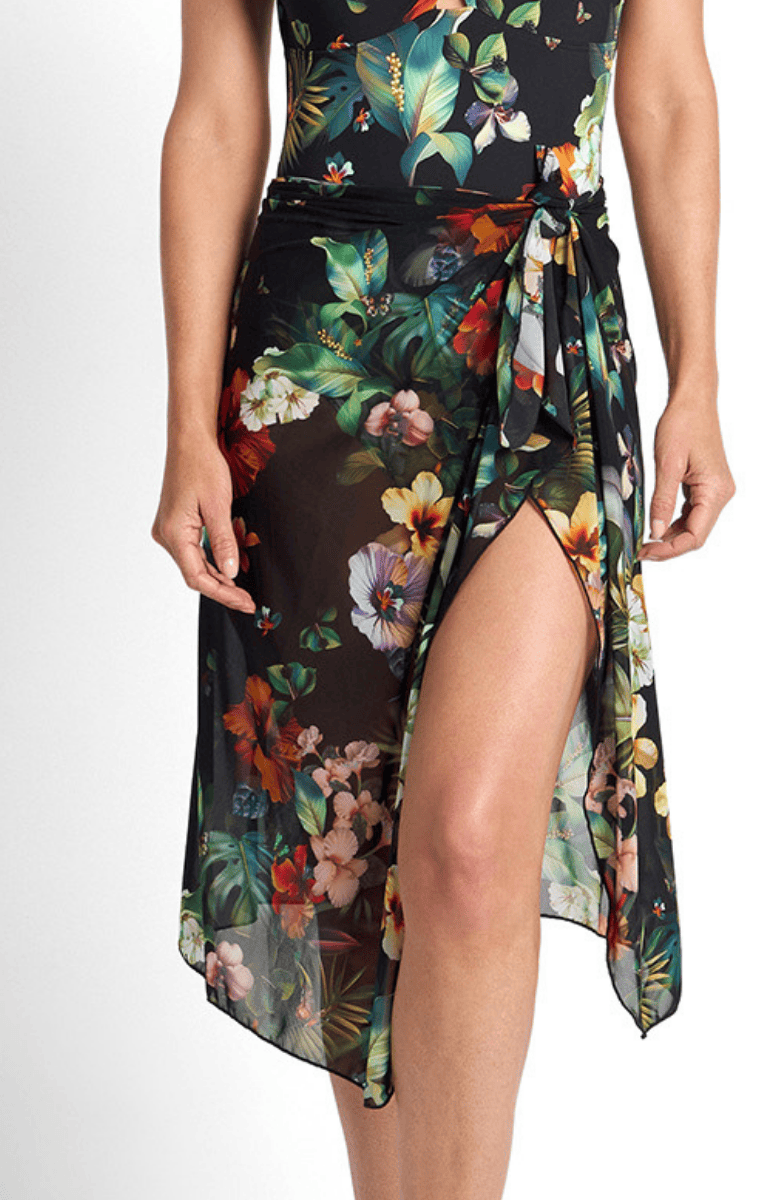 Jantzen Hibiscus Black Mesh Sarong.