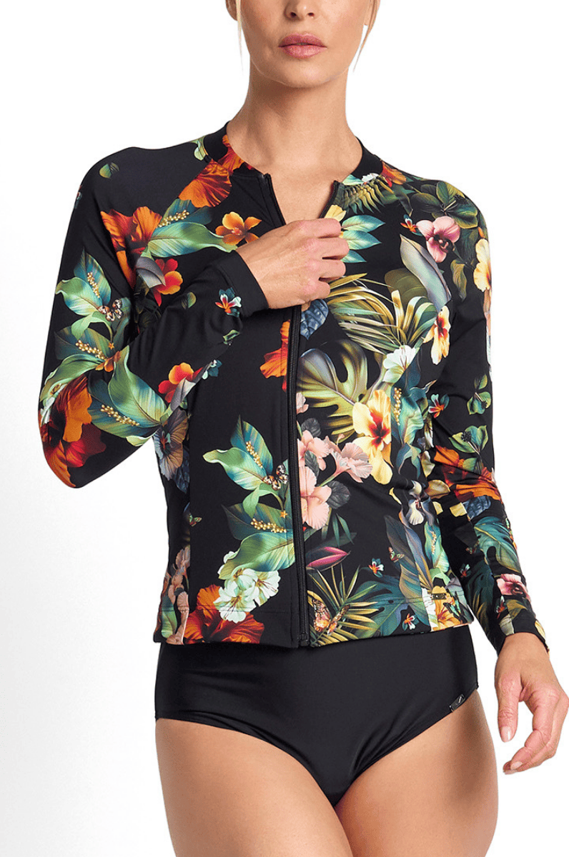 Jantzen Hibiscus Long Sleeve Mast Rashie Black.