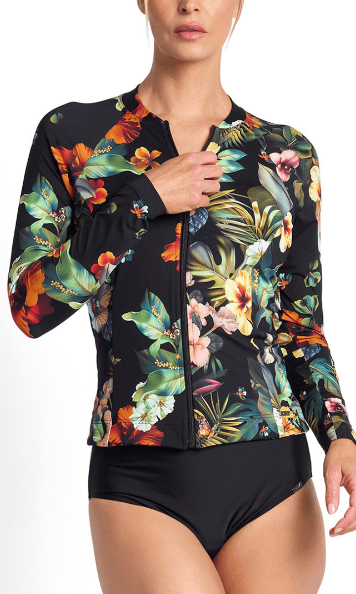 Jantzen Hibiscus Long Sleeve Mast Rashie Black.