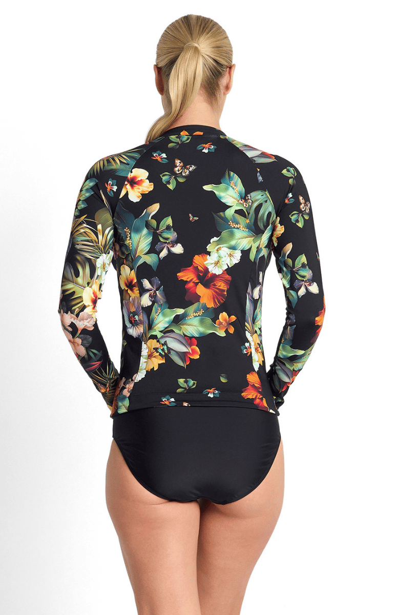Jantzen Hibiscus Long Sleeve Mast Rashie Black.
