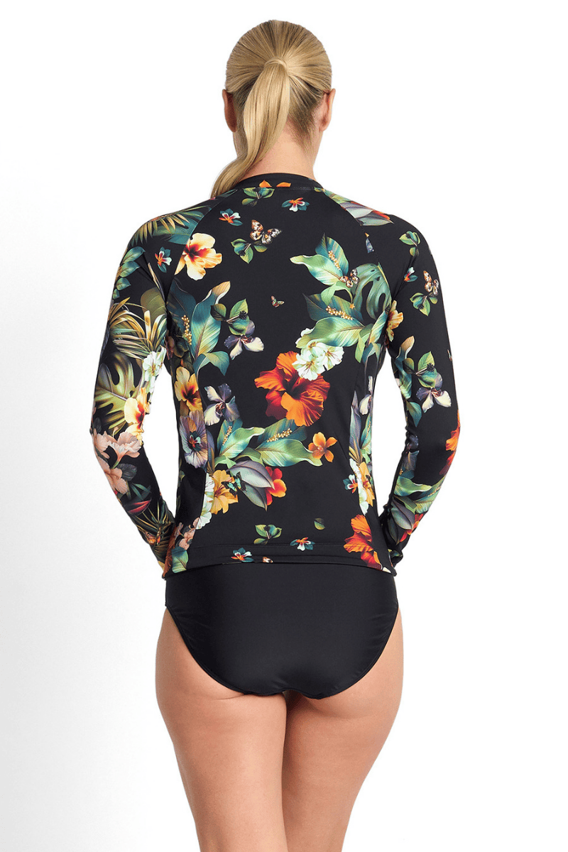 Jantzen Hibiscus Long Sleeve Mast Rashie Black.