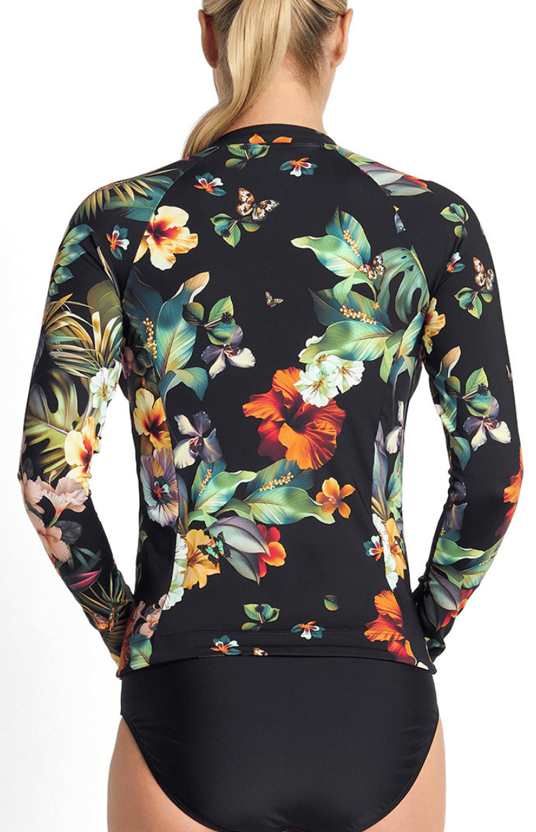 Jantzen Hibiscus Long Sleeve Mast Rashie Black.