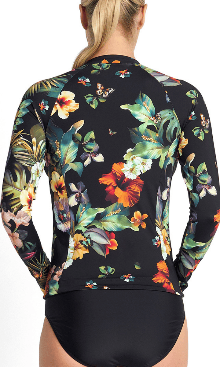 Jantzen Hibiscus Long Sleeve Mast Rashie Black.