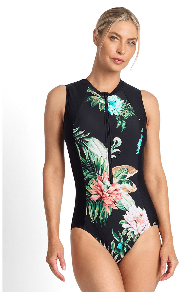 Jantzen Select Active Zip Front Mastectomy One Piece - Black.