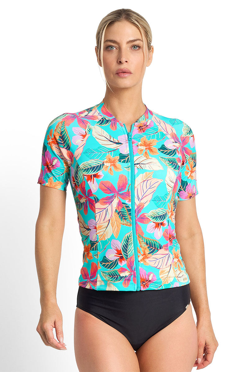 Jantzen Phuket Short Sleeve Mast Rashie - Aqua_1