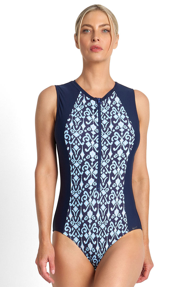 Jantzen Select Active Zip Front Mastectomy One Piece - JA84864MAS - Navy_1