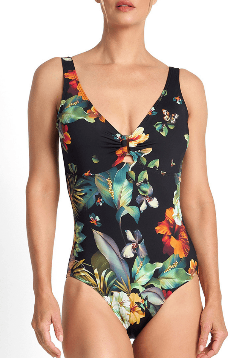 Jantzen Hibiscus Buckle One Piece Black.