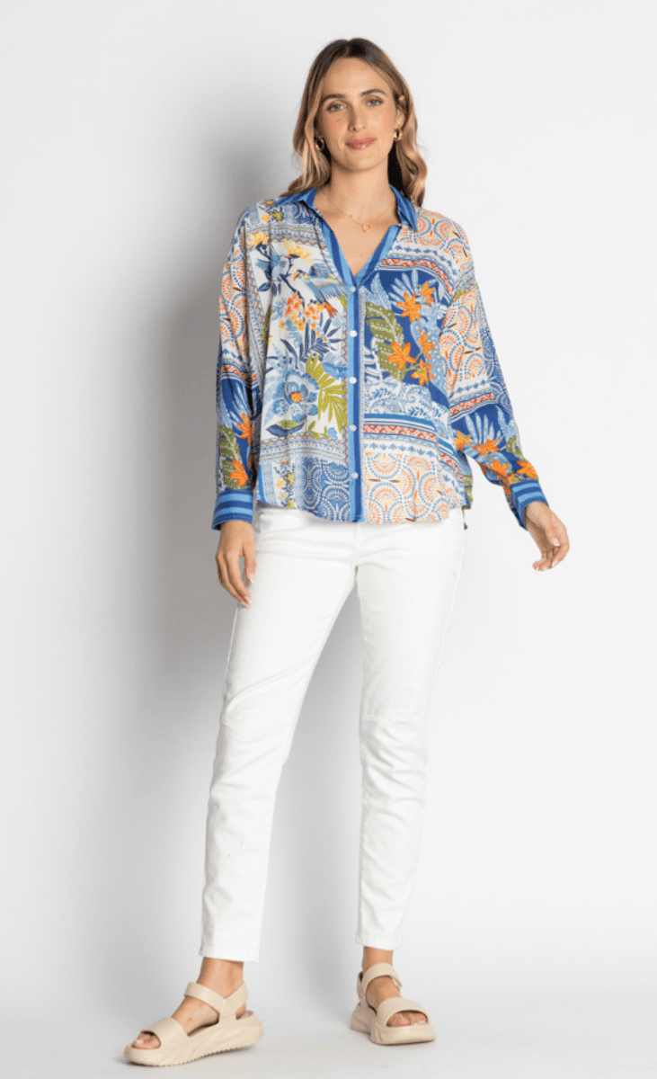 Lula Life Velora Over Shirt Long Sleeve Ocean.