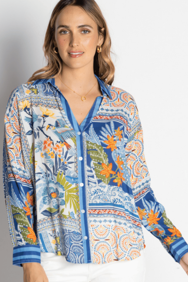 Lula Life Velora Over Shirt Long Sleeve Ocean.