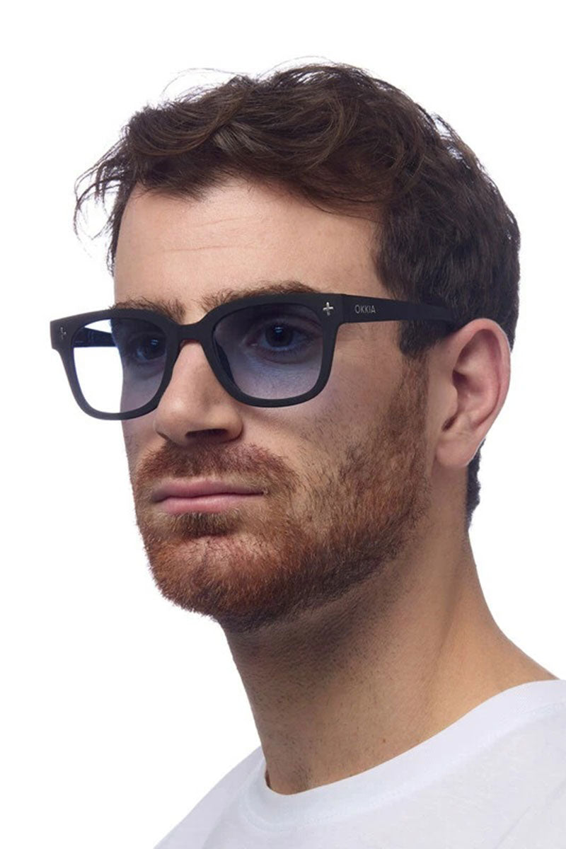 Okkia Giovanni Sunglasses - Black and Grey (blue lenses)
