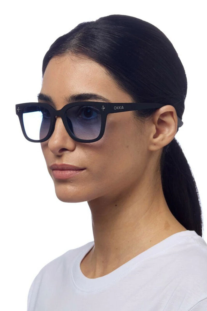 Okkia Giovanni Sunglasses - Black and Grey (blue lenses)