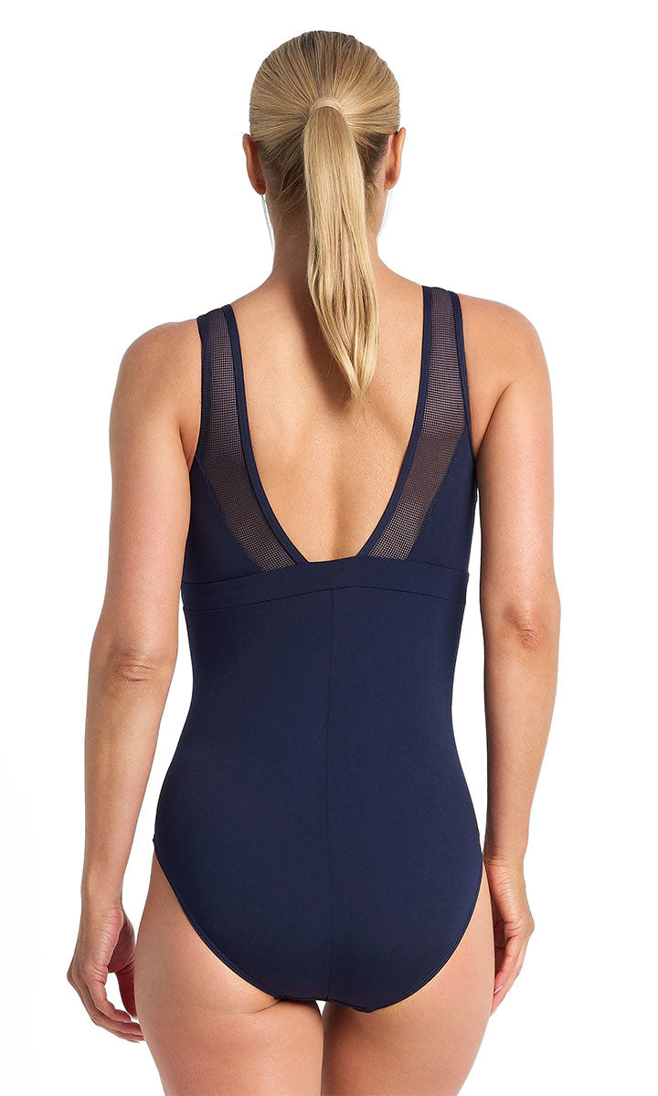 Poolproof Rozella Taped High Neck One Piece - Sky