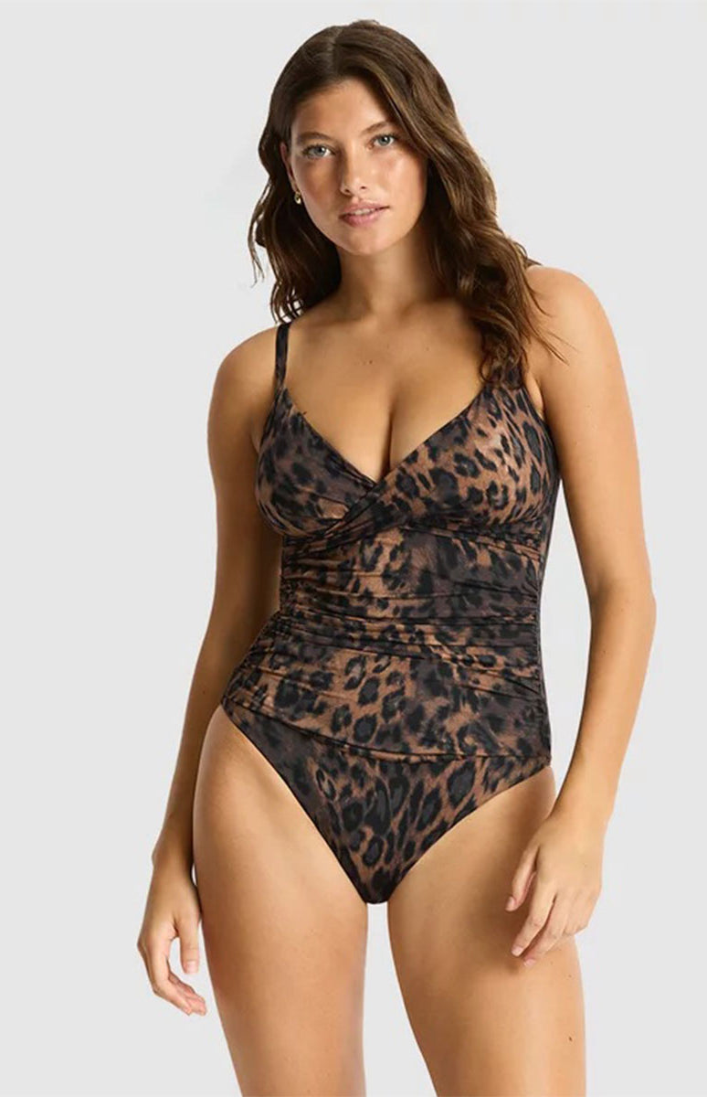 Sea Level Savanna Cross Front Scoop Back One Piece - Chocolate_1