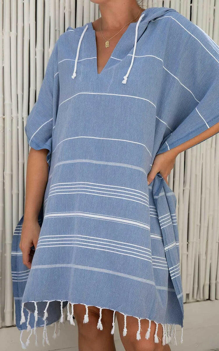 Sunseeker Summer Stripe Poncho - Blue.