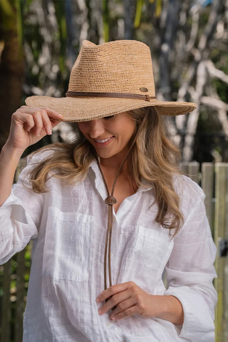 Sundaise SH929 Hat - Chase Natural Raffia Unisex Panama w Chocolate Lace_2