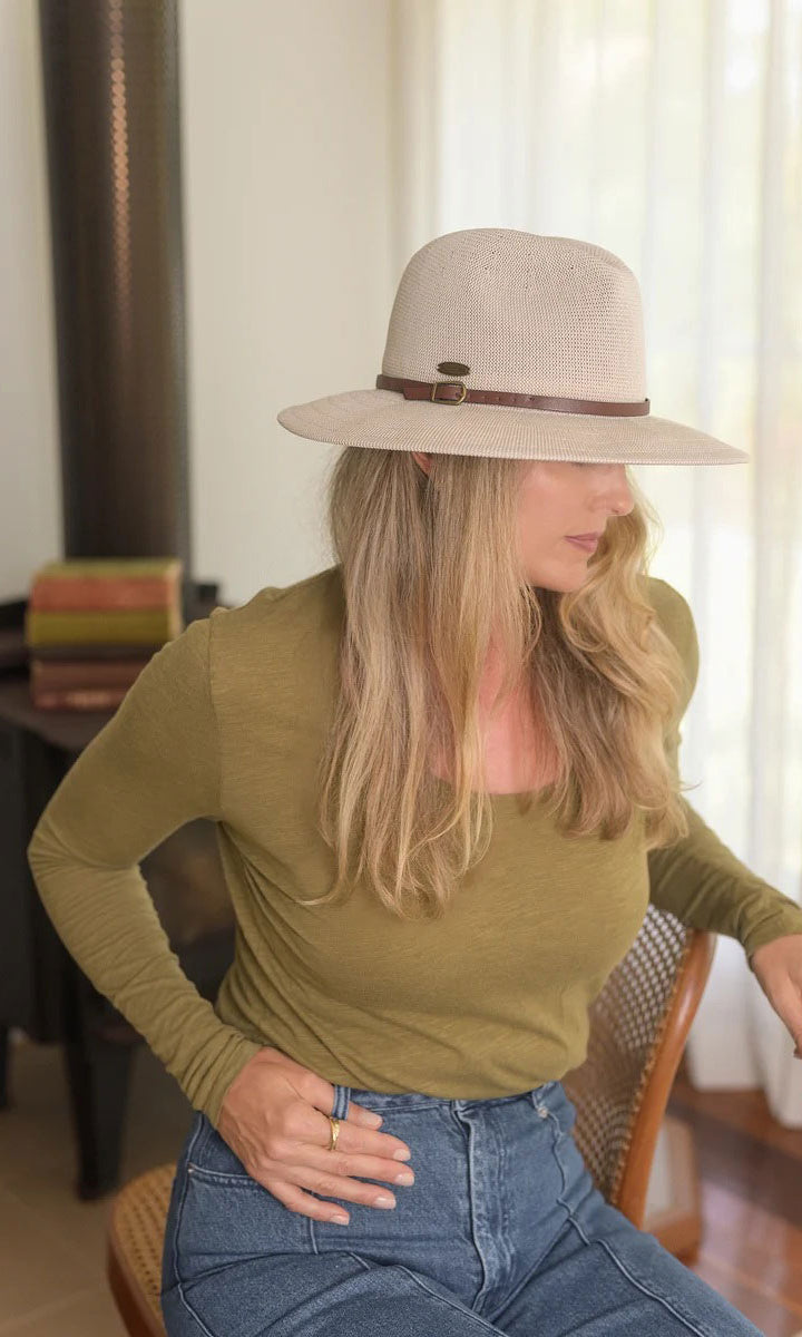 Sundaise SH834 Hat - Sutton Panama Taupe with brown belt_3