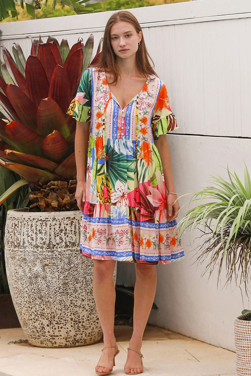 YF0026SPCROSS-2 Tiara Blue Pink Mini Dress - 3