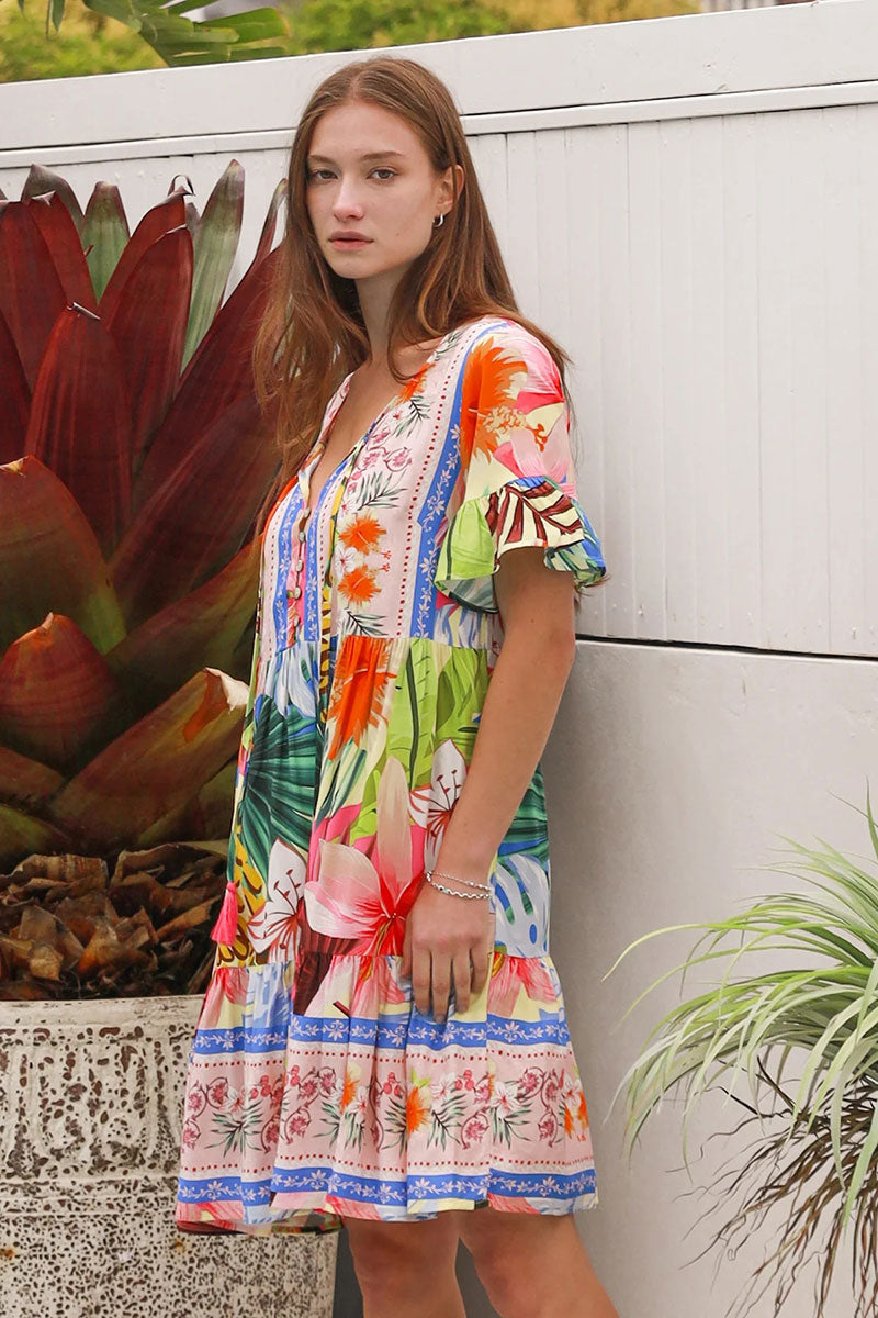 YF0026SPCROSS-2 Tiara Blue Pink Mini Dress - 5