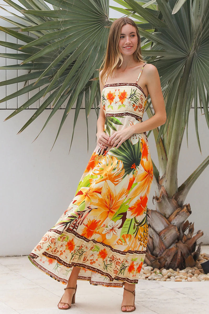 YF0055SPCROSS-2 Tiara Brown Slip Maxi Dress - 3