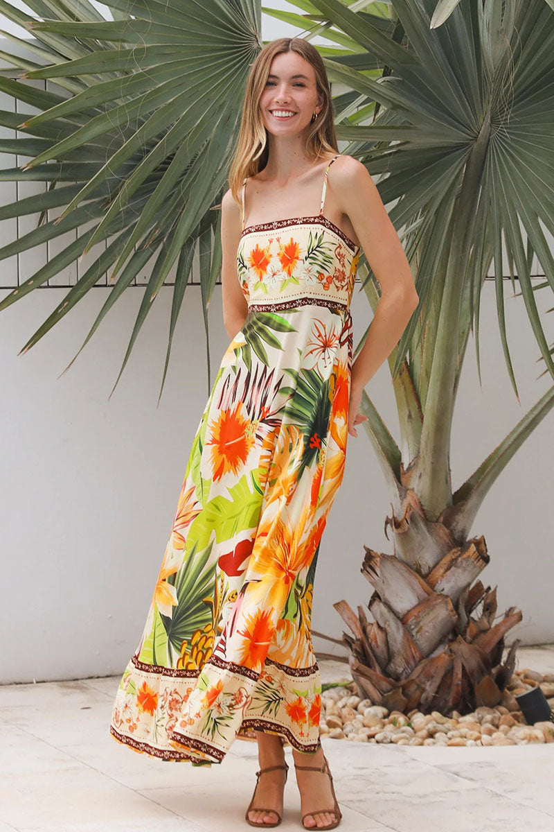 YF0055SPCROSS-2 Tiara Brown Slip Maxi Dress - 4