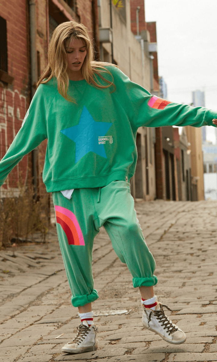 Hammill & Co Star Slouchy Green Sweat Shirt.