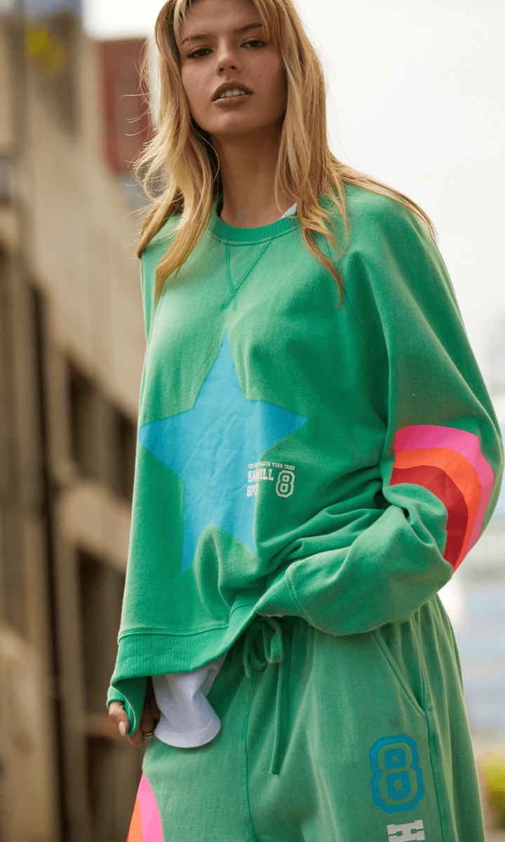 Hammill & Co Star Slouchy Green Sweat Shirt.