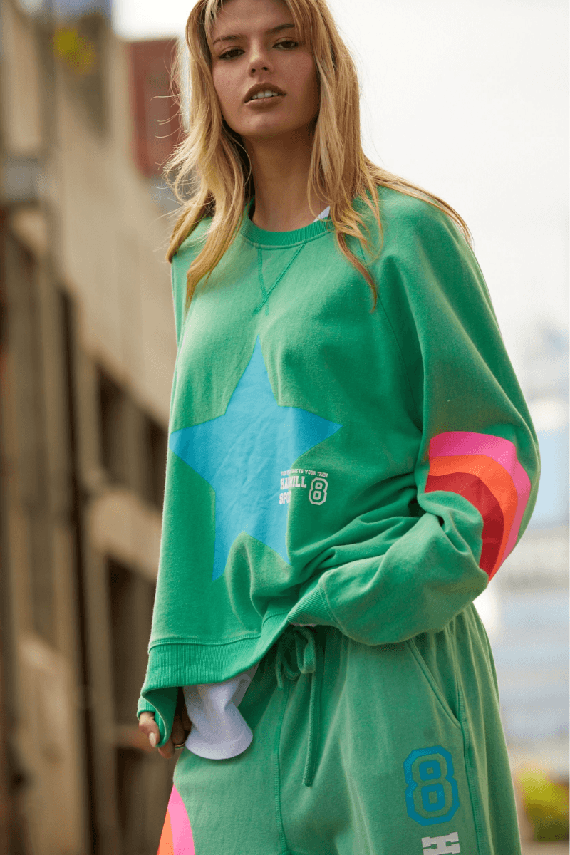 Hammill & Co Star Slouchy Green Sweat Shirt.